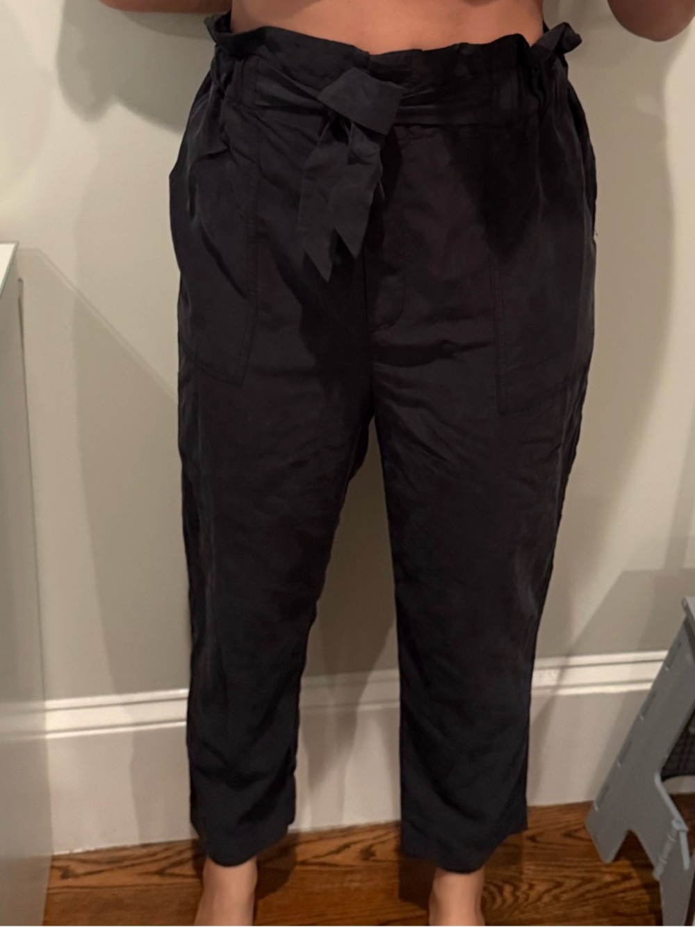 Prologue Black Paperbag Waist Cropped Trousers